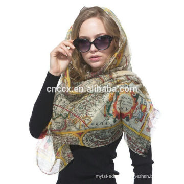 PK17ST185 Thin woolen world map printing scarf